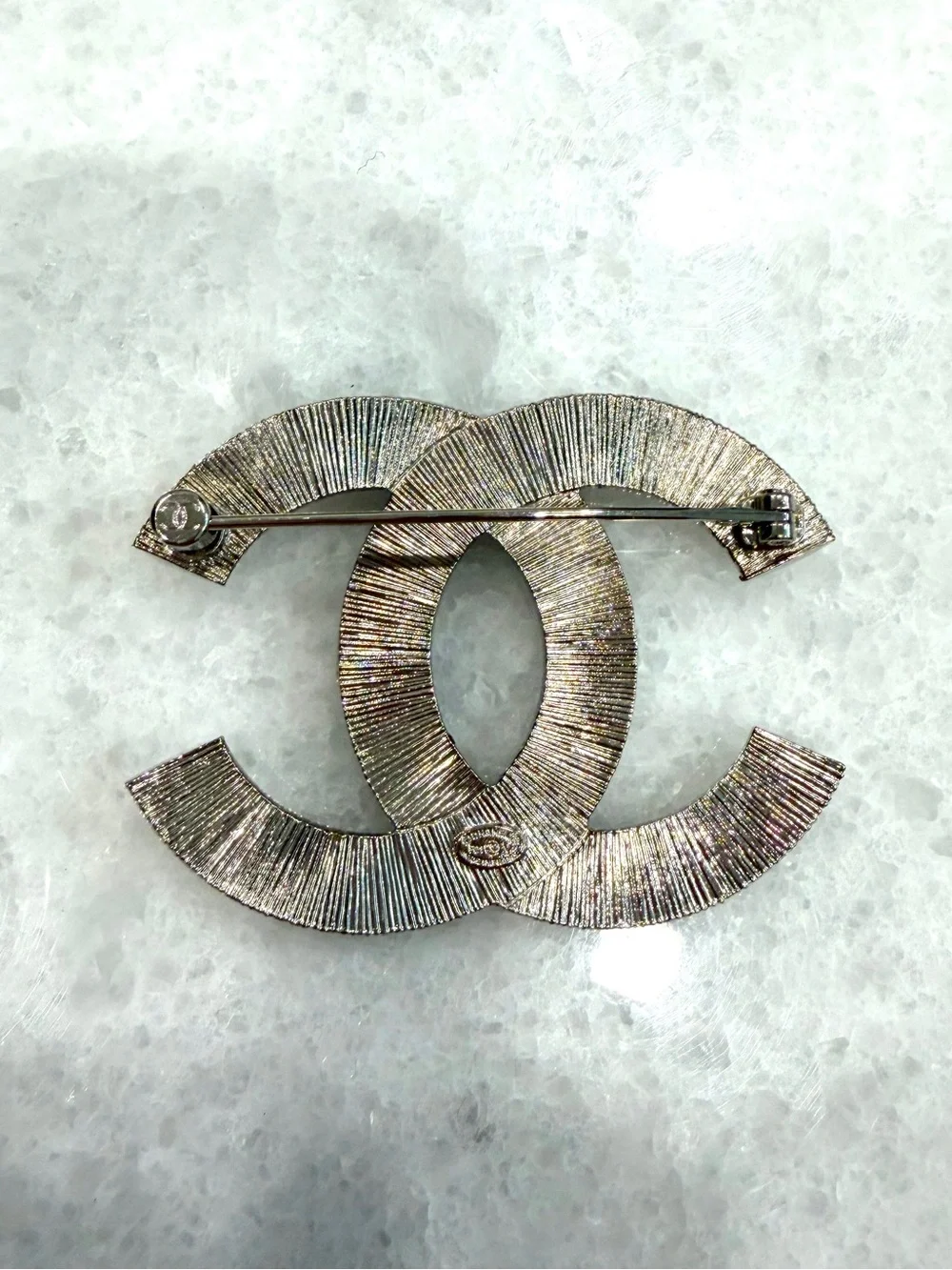 Chanel Brooch Baguette Crystal CC Silver